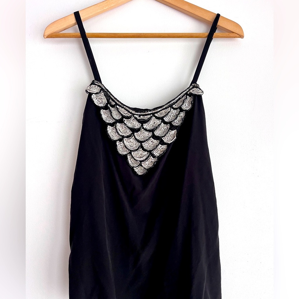 Neiman Marcus women’s  cami black silk silver sequins top